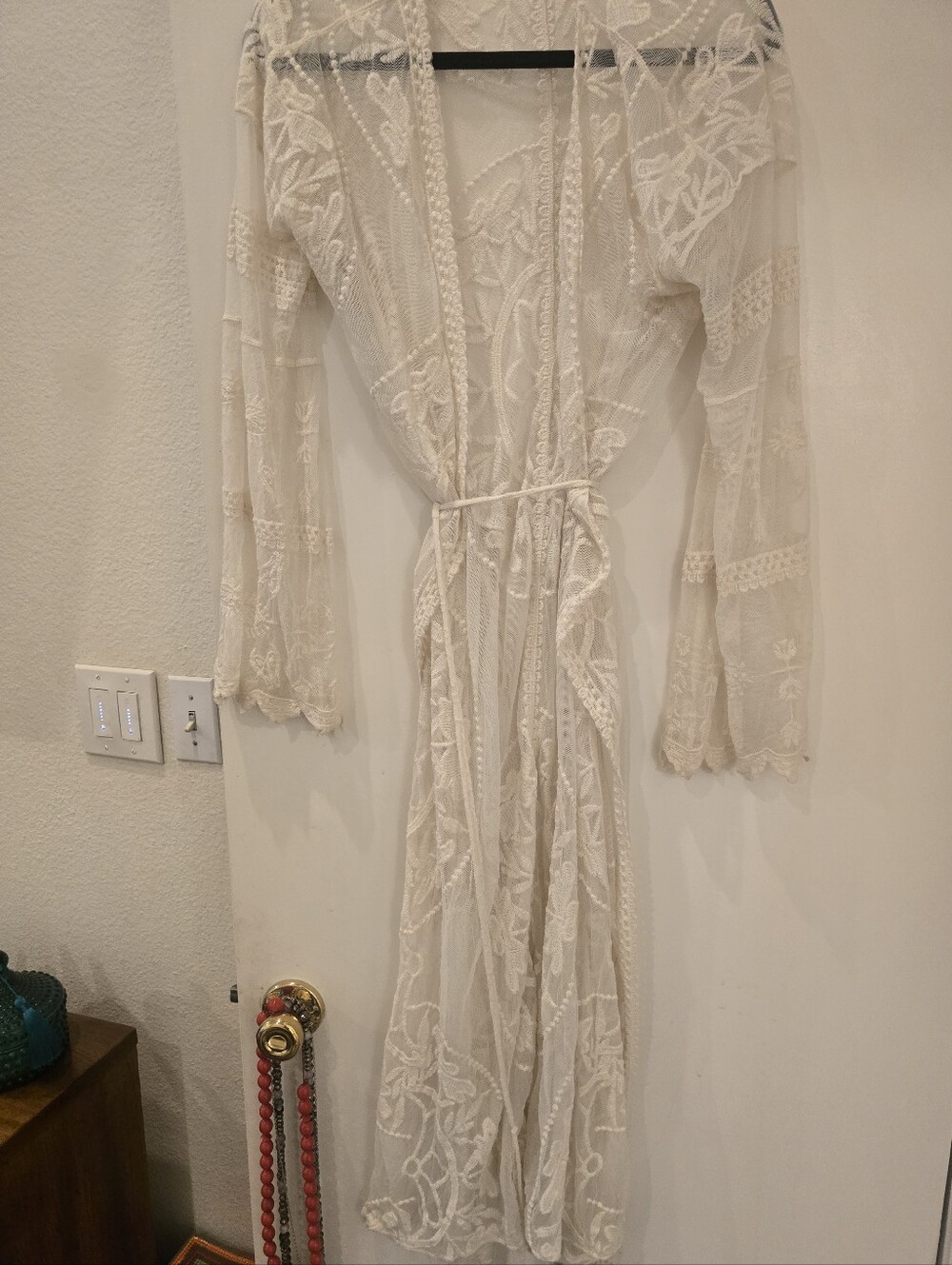 Sheer Lace Kimono Robe - Cream